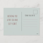 Happy horse enjoys a warm drink, Christmas holiday Feestdagenkaart (Achterkant)