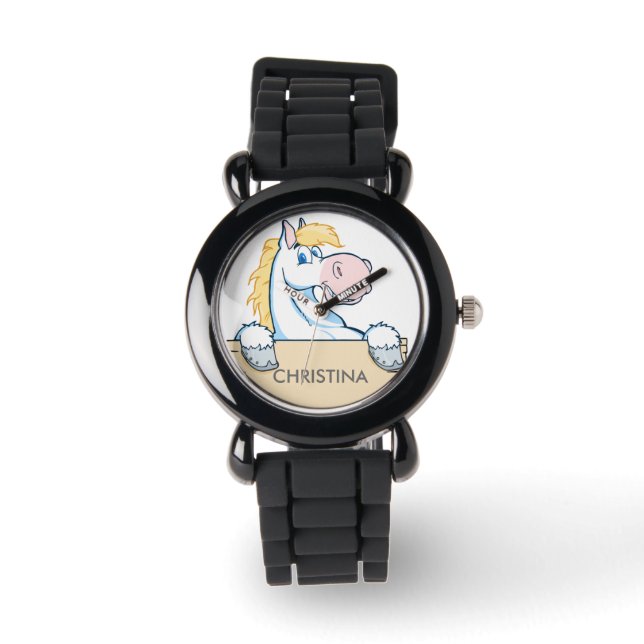 Happy Horse met aangepaste naam op teken Horloge (Voorkant)
