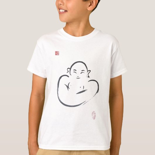 Happy Hotei Buddha Zen Brush Stroke T-shirt (Voorkant)