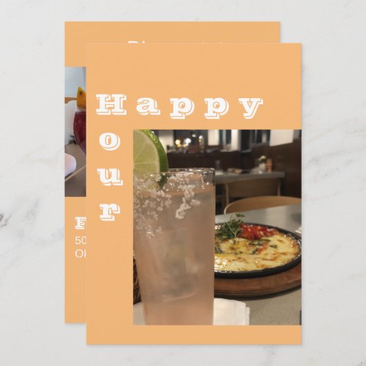 Happy Hour Appetizers en Drink Party Invitation Kaart (Voorkant / Achterkant)