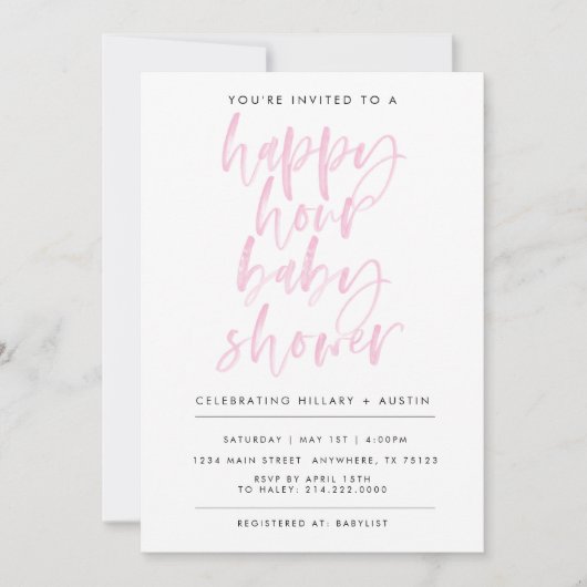 HAPPY HOUR BABY SHOWER- ROZE KAART (Voorkant)