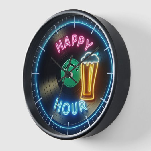 Happy Hour Bar Clock Neon Beer Custom Name Mancave (Hoek)