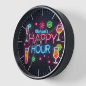 Happy Hour Bar Clock Neon Beer Custom Name Mancave (Hoek)
