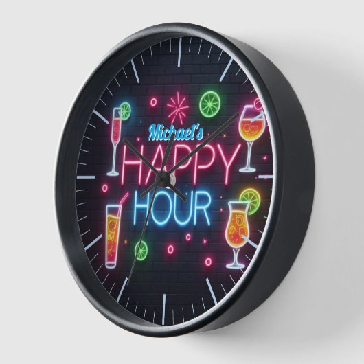 Happy Hour Bar Clock Neon Beer Custom Name Mancave (Hoek)