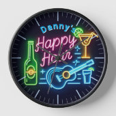 Happy Hour Bar Clock Neon Beer Custom Name Mancave (Voorkant)