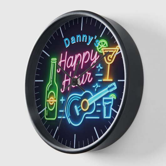 Happy Hour Bar Clock Neon Beer Custom Name Mancave (Hoek)