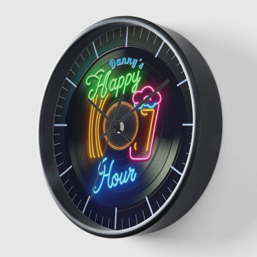 Happy Hour Bar Clock Neon Beer Custom Name Mancave (Hoek)