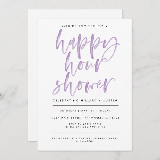 HAPPY HOUR BRUIDSDOUCHE UITNODIGING - Lavendel (Voorkant / Achterkant)