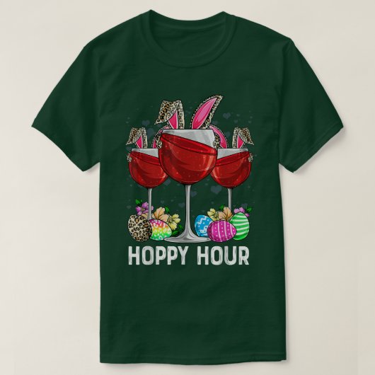 Happy Hour Bunny Ears Wine Lover Leopard Easter Eg T-shirt (Design voorkant)