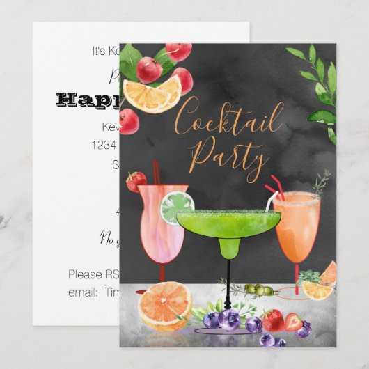 Happy Hour Cocktail Party - Uitnodiging (Voorkant / Achterkant)