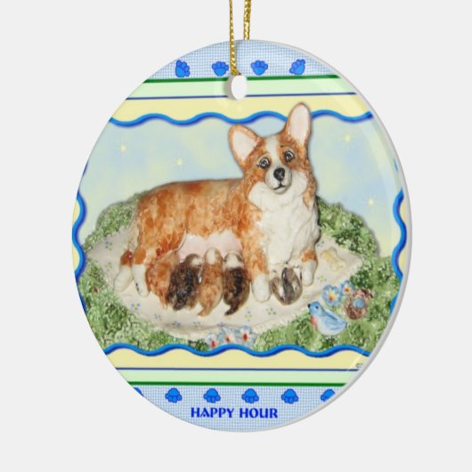 "Happy Hour" Corgi Ornament (Links)