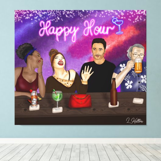 Happy Hour | Digitale kunst Canvas Afdruk (Insitu (Houten vloer))