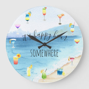 Happy Hour Ergens Tropische cocktail Waterverf Grote Klok