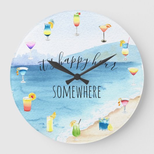 Happy Hour Ergens Tropische cocktail Waterverf Grote Klok (Voorkant)