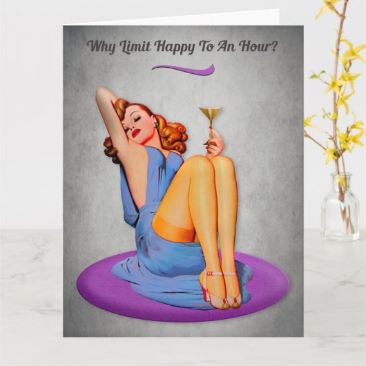 Happy Hour Funny ?Retro Groet Kaart (Gele Bloem)