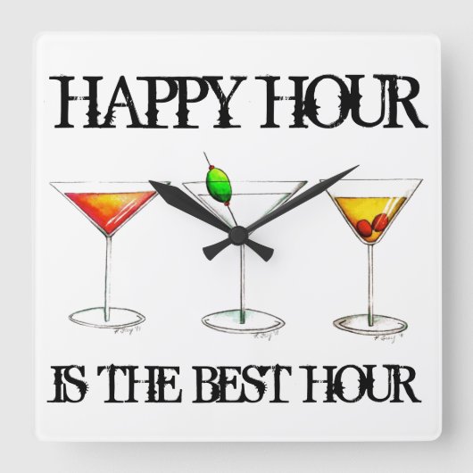 Happy Hour is de Best Hour Mixed Drink Cocktails Vierkante Klok (Voorkant)
