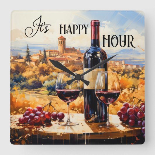 Happy Hour Italiaans Landschap Wijn Kunst Klok (Voorkant)