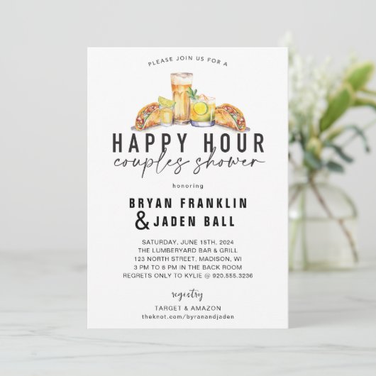 Happy Hour Koppels Douche Bruiloft Douche Invite Kaart (Staand voorkant)