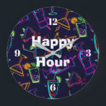 Happy Hour Neon Cocktails Grote Klok<br><div class="desc">Deze neoncocktails Happy Hour-muurklok geeft een geweldig cadeau. Fun voor je thuisbar,  man grot of bonuskamer.</div>