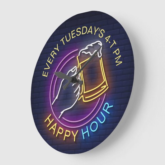 Happy Hour Neon Tekens Stijltekst Bier Stain Grote Klok (Hoek)