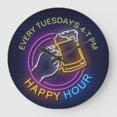 Happy Hour Neon Tekens Stijltekst Bier Stain Grote Klok (Voorkant)