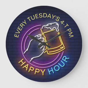 Happy Hour Neon Tekens Stijltekst Bier Stain Grote Klok