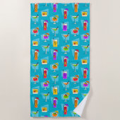 Happy Hour Retro Hawaiian Tropische Drinken - Blau Strandlaken (Voorkant)