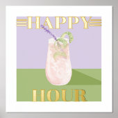 Happy Hour Retro Pink Cocktail Waterverf Art Folie Afdrukken (Voorkant)