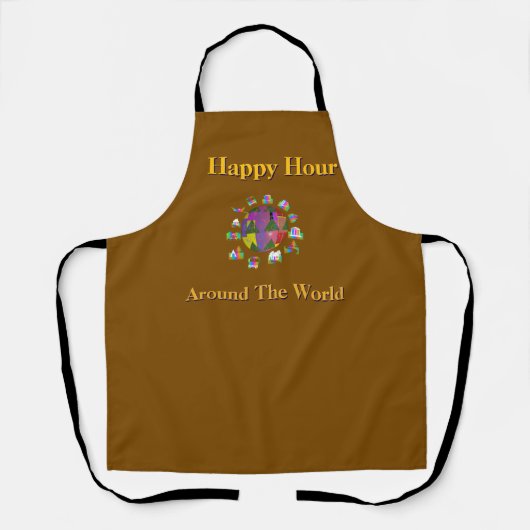 Happy Hour Rond De Wereld Bruin Schort (Voorkant)
