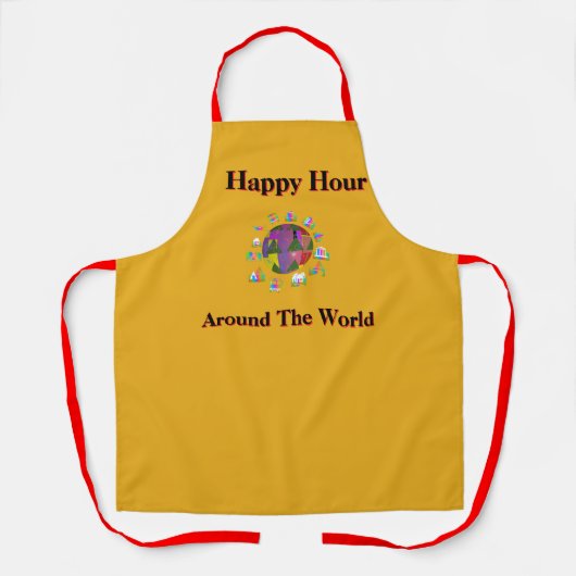 Happy Hour Rond de Wereld Mosterdgeel Schort (Voorkant)