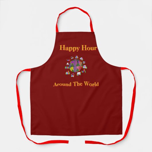 Happy Hour Rond de Wereld Mosterdgeel Schort (Voorkant)