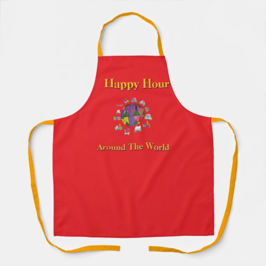Happy Hour Rond De Wereld Rood Schort (Voorkant)