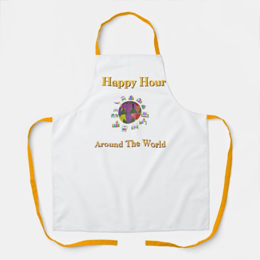 Happy Hour Rond De Wereld Wit  Schort (Voorkant)