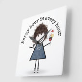 Happy Hour Stick Girl met cocktail Vierkante Klok (Hoek)