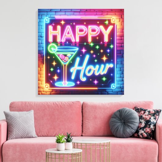 Happy Hour teken op regenboog baksteen Canvas Afdruk (Insitu (Woonkamer))