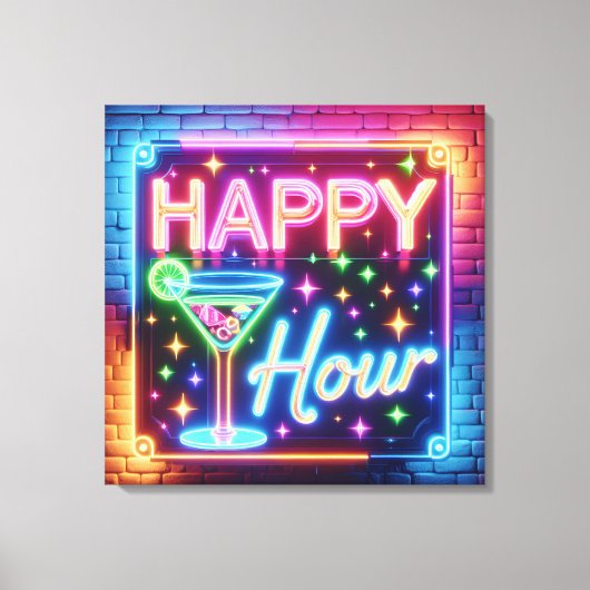 Happy Hour teken op regenboog baksteen Canvas Afdruk (Voorkant)