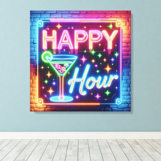 Happy Hour teken op regenboog baksteen Canvas Afdruk (Insitu (Houten vloer))