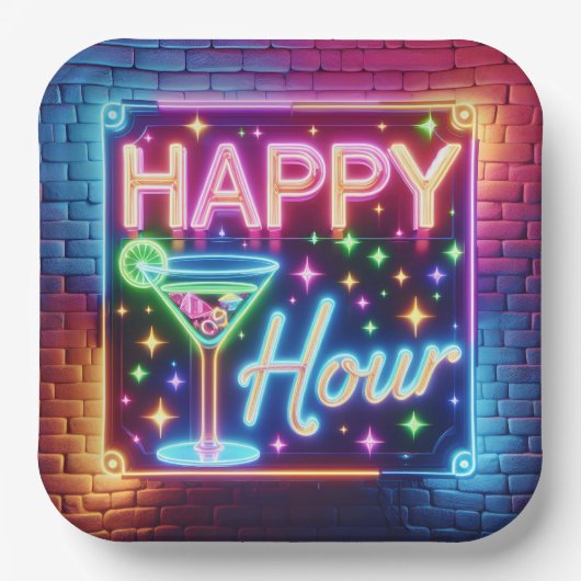 Happy Hour teken op regenboog baksteen Papieren Bordje (Voorkant)