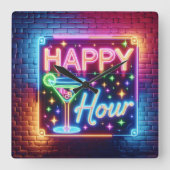 Happy Hour teken op regenboog baksteen Vierkante Klok (Voorkant)