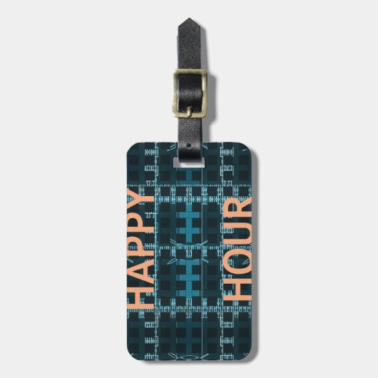 Happy Hour Tekst Blauwe Vector Art Print Bagagelabel (Voorkant verticaal)