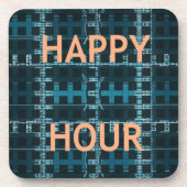 Happy Hour Tekst Blauwe Vector Art Print Bier Onderzetter (Voorkant)