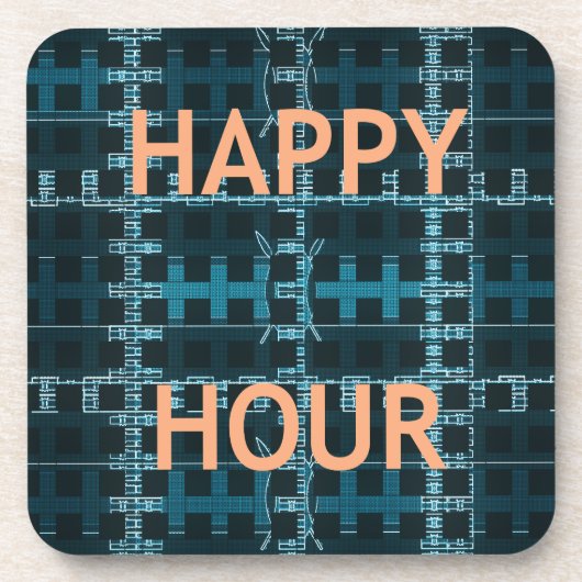Happy Hour Tekst Blauwe Vector Art Print Bier Onderzetter (Voorkant)