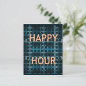 Happy Hour Tekst Blauwe Vector Art Print Briefkaart (Staand voorkant)