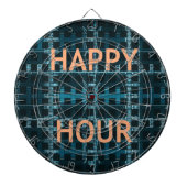 Happy Hour Tekst Blauwe Vector Art Print Dartbord (Voorkant)