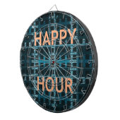 Happy Hour Tekst Blauwe Vector Art Print Dartbord (Voorkant Rechts)