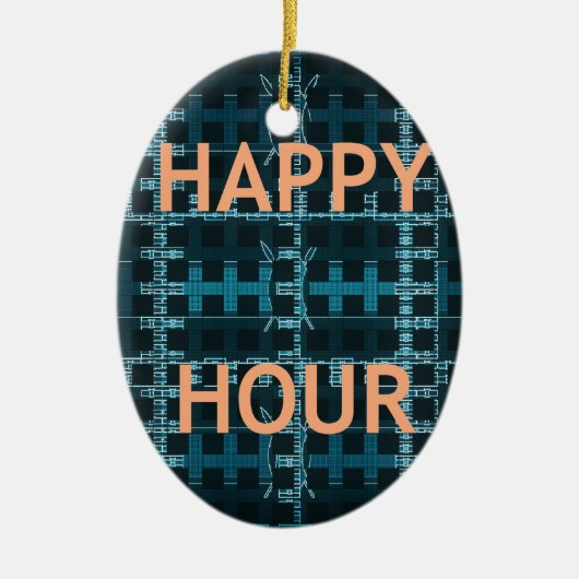 Happy Hour Tekst Blauwe Vector Art Print Keramisch Ornament (Voorkant)