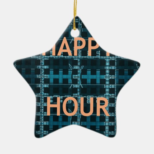 Happy Hour Tekst Blauwe Vector Art Print Keramisch Ornament (Voorkant)
