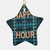 Happy Hour Tekst Blauwe Vector Art Print Keramisch Ornament (Links)