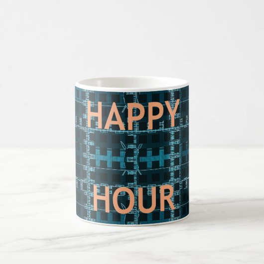 Happy Hour Tekst Blauwe Vector Art Print Koffiemok (Center)