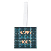 Happy Hour Tekst Blauwe Vector Art Print Kubus Ornament (Voorkant)